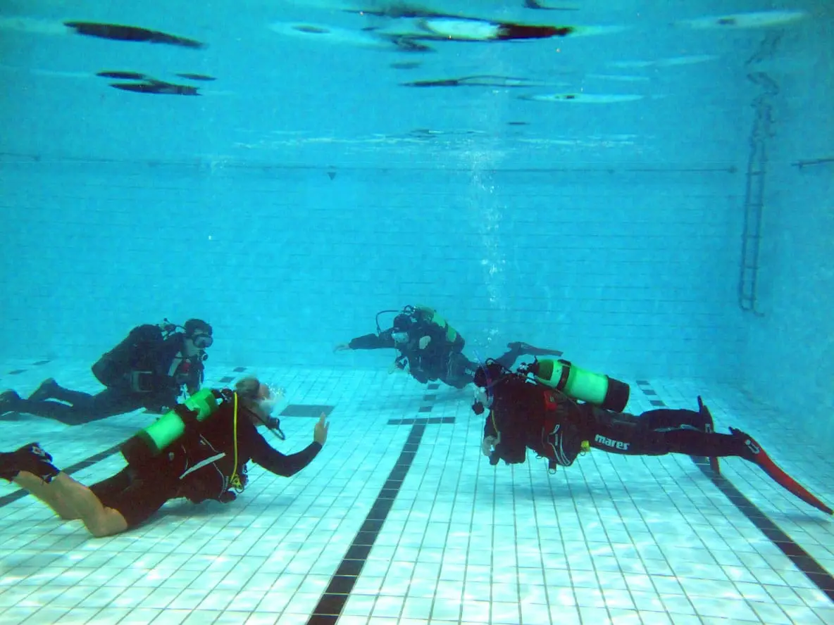 Divers training in a pool