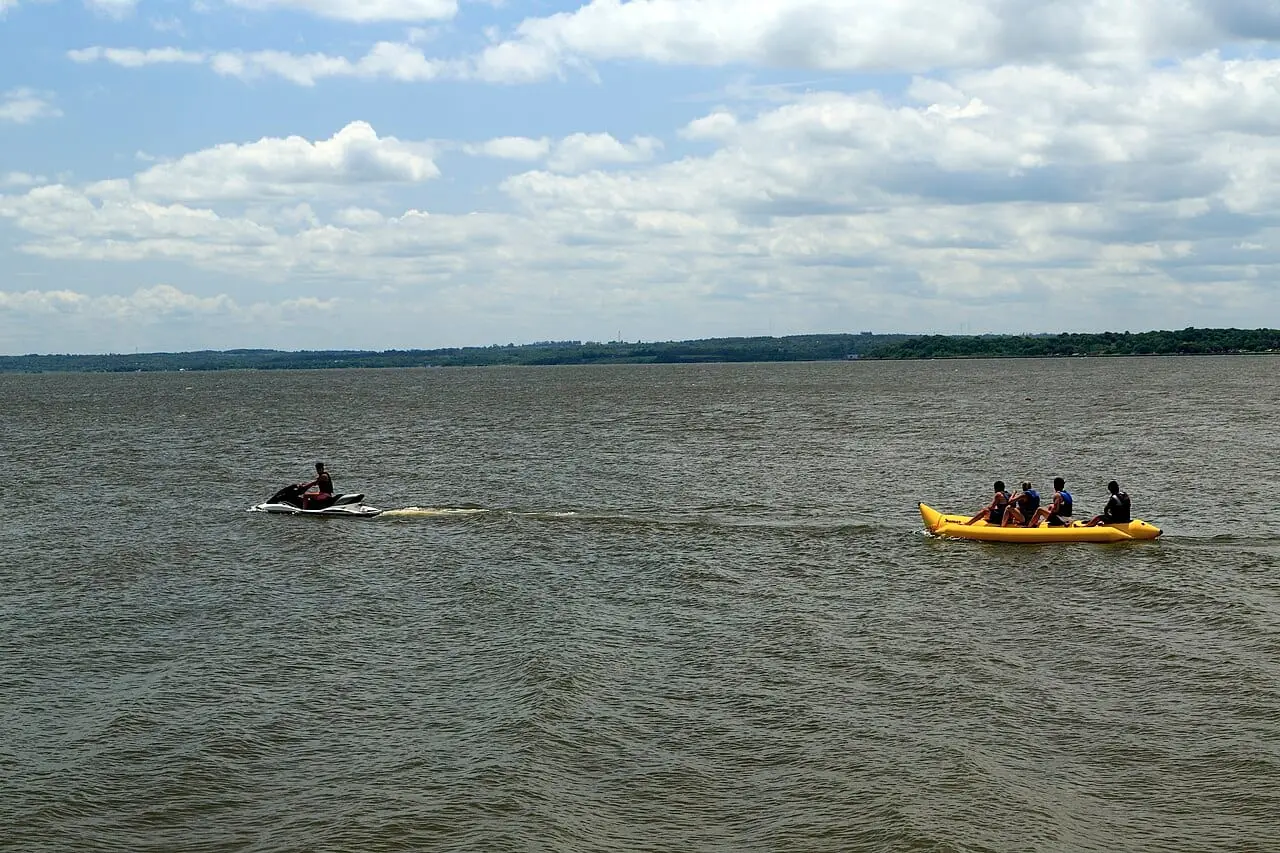 A towed inflatable ride at sea