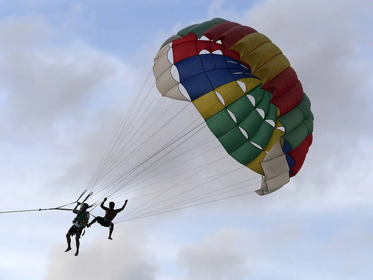 Two people parasailing in tandem