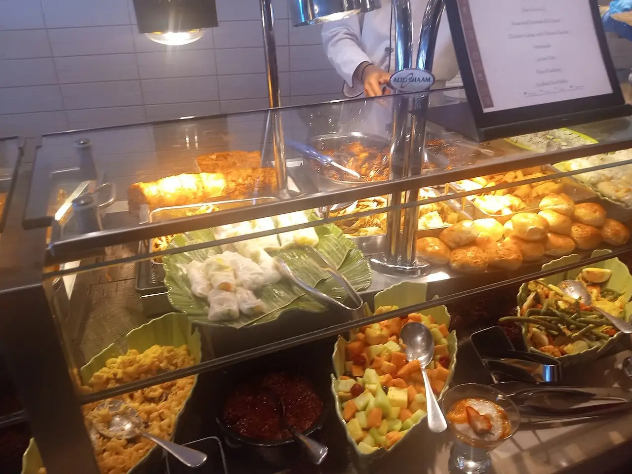 A buffet dinner spread