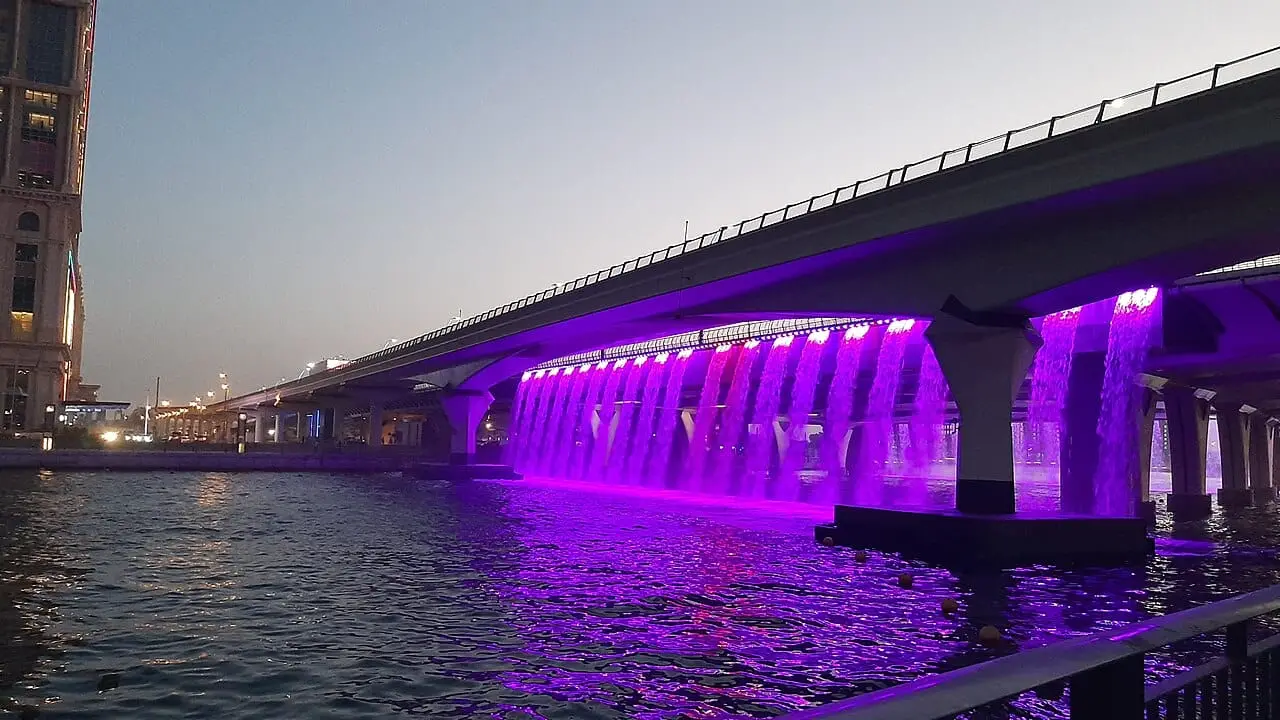 The waterfall bridge on the Dubai Water Canal