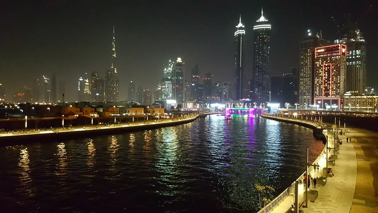The Dubai Water Canal at night