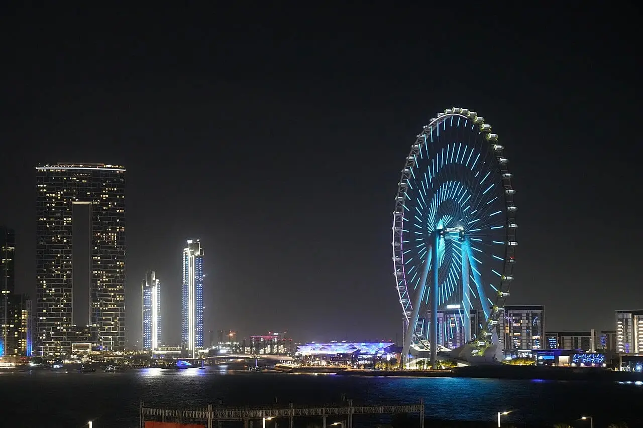 Ain Dubai and JBR at night