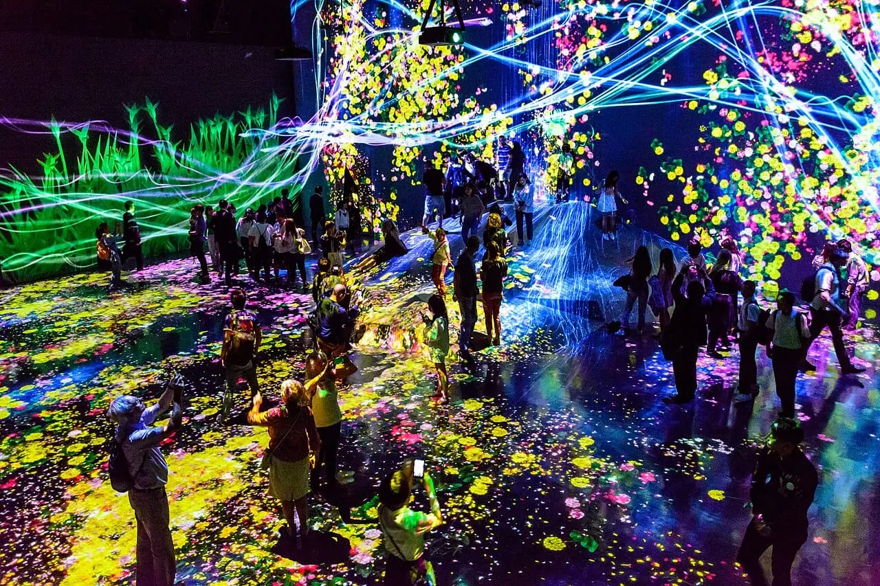 A room of flowers made of light