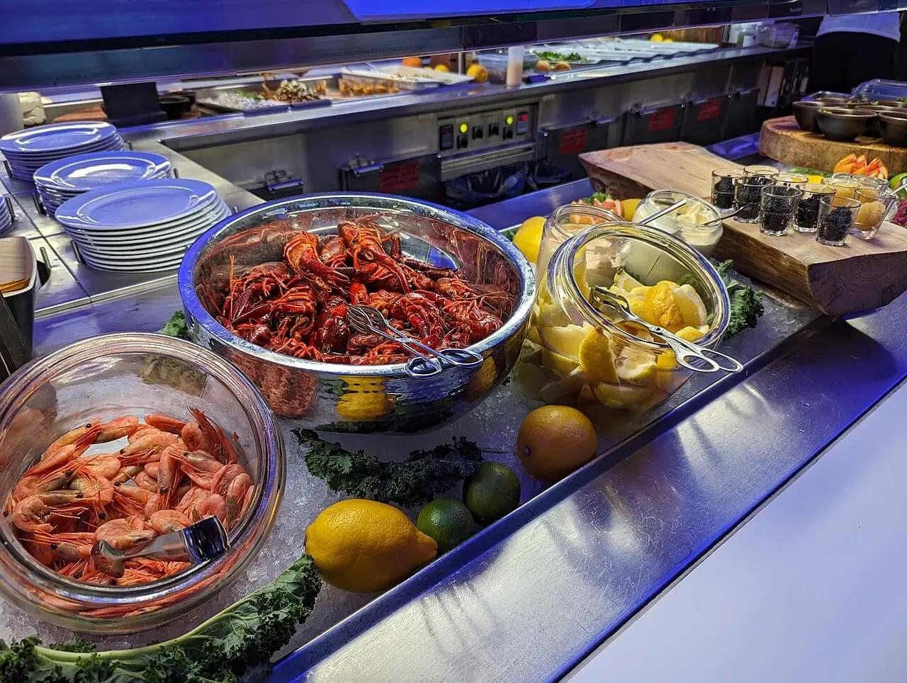 Dishes on a dinner buffet