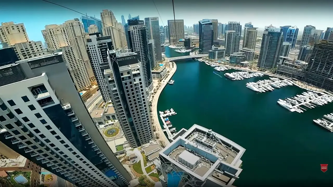 Dubai Marina from the zipline's launch tower