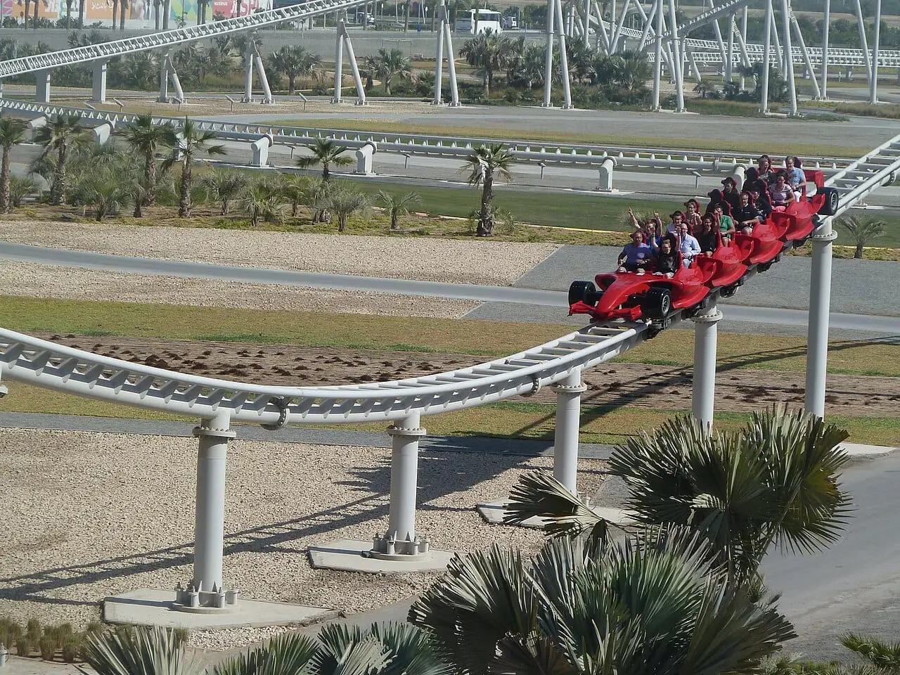 A roller coaster train at Ferrari World, Yas Island