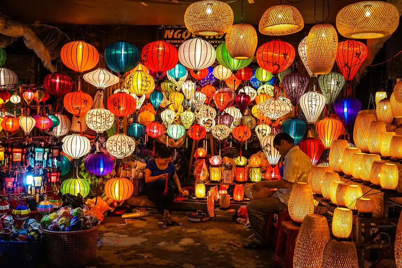 A shop full of colourful silk lanterns in Hoi An