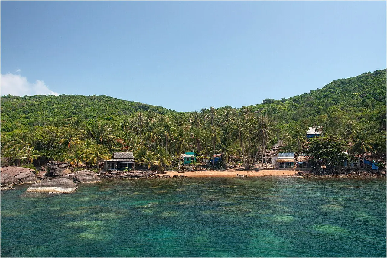 Clear water and coral off an island in the An Thoi archipelago