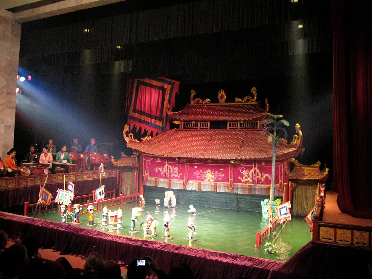 The temple-style stage of the water puppet theatre