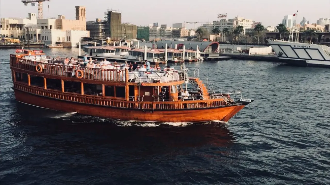 A traditional dhow cruise boat in Dubai