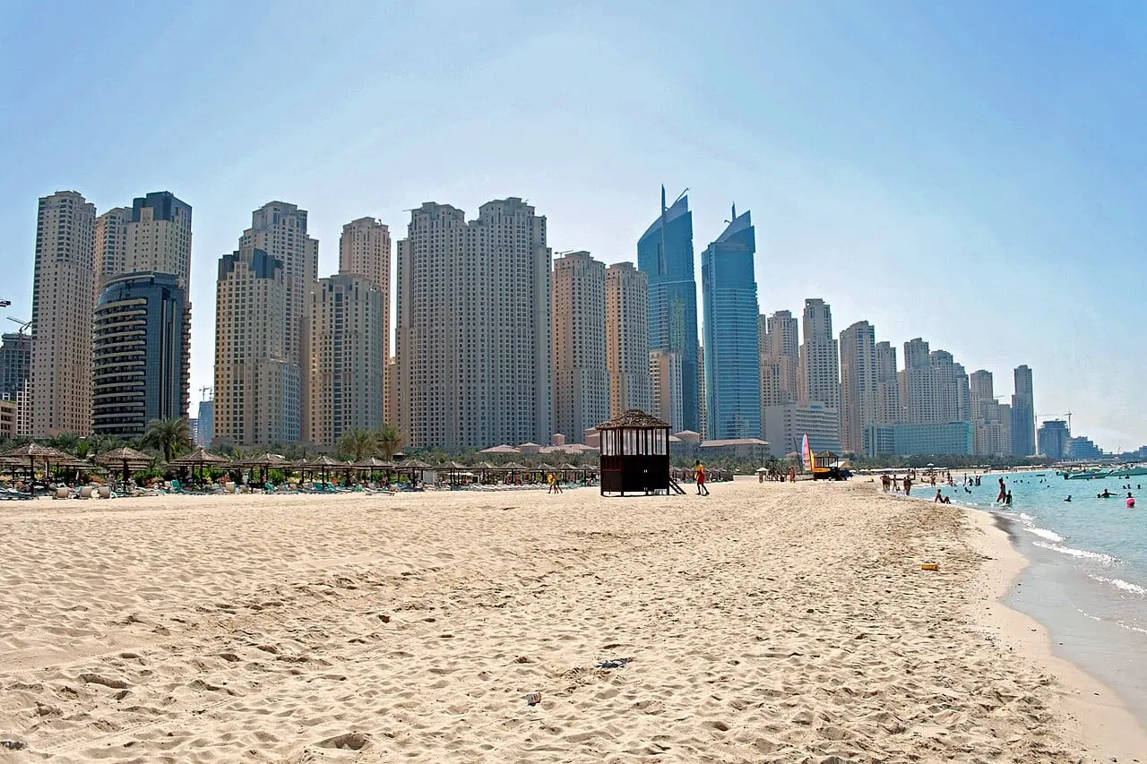 Jumeirah Beach and the Dubai Marina towers