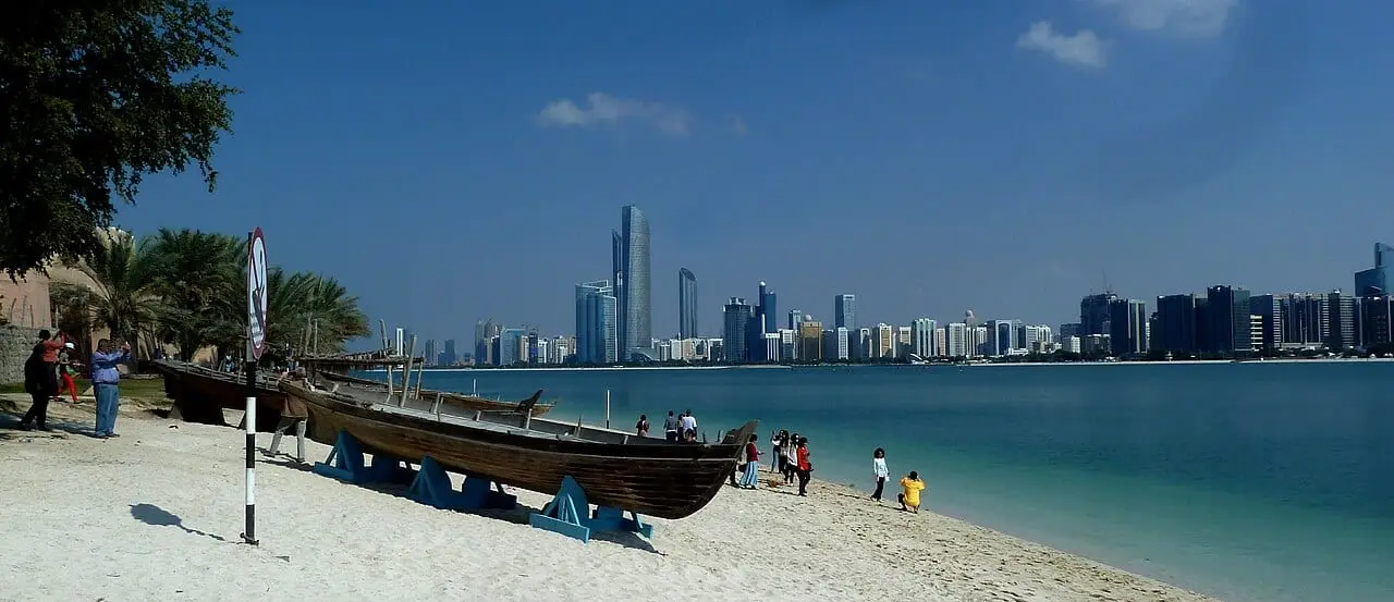 The Abu Dhabi Corniche beach and skyline