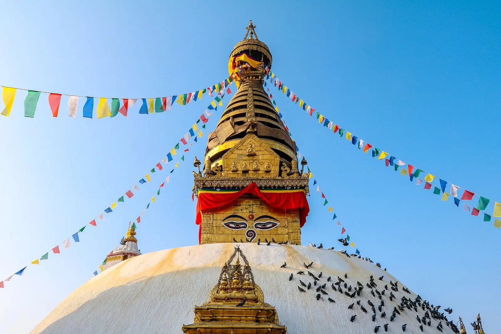 The golden spire of Swayambhunath stupa above Kathmandu