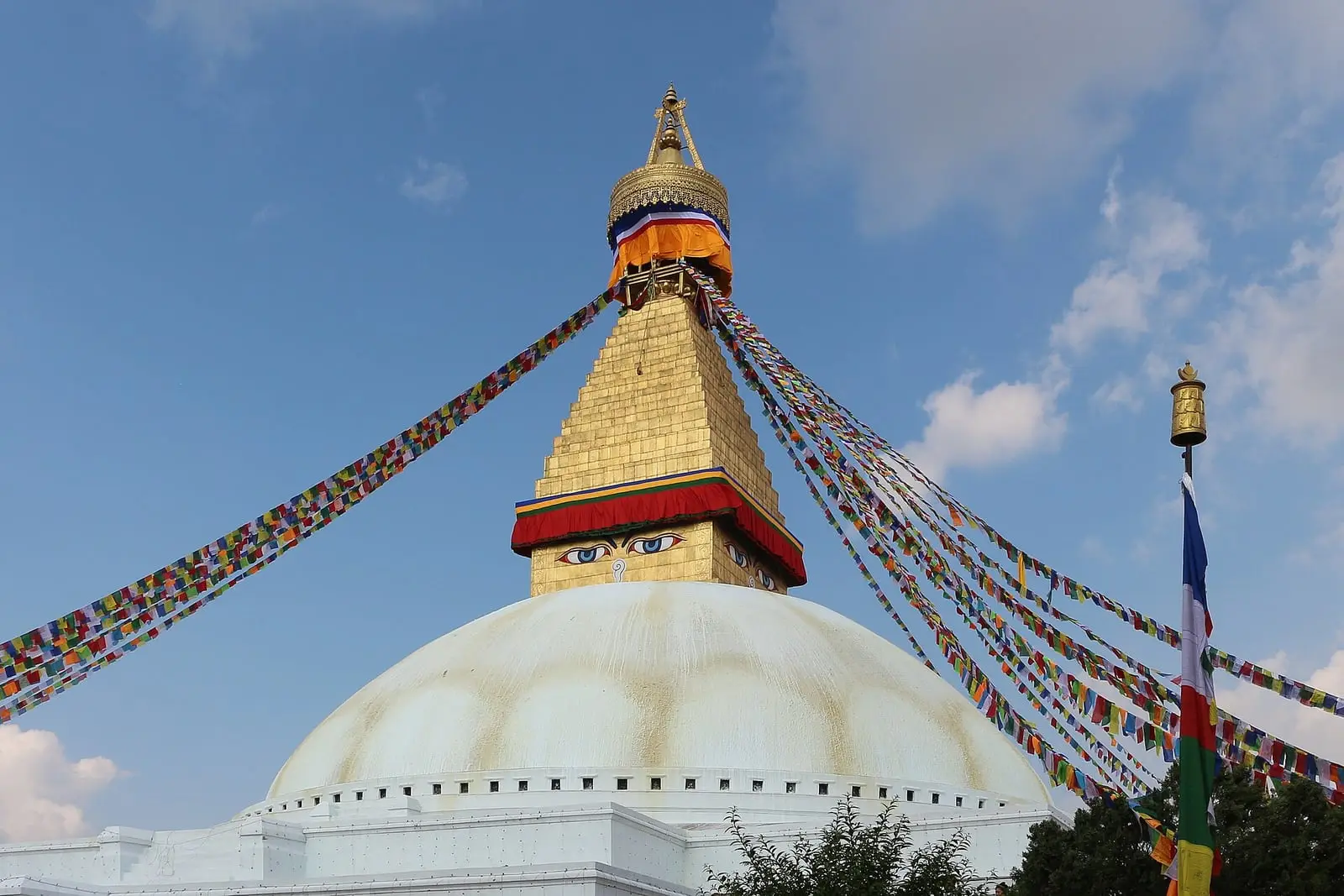 Prayer flags streaming from Boudhanath Stupa