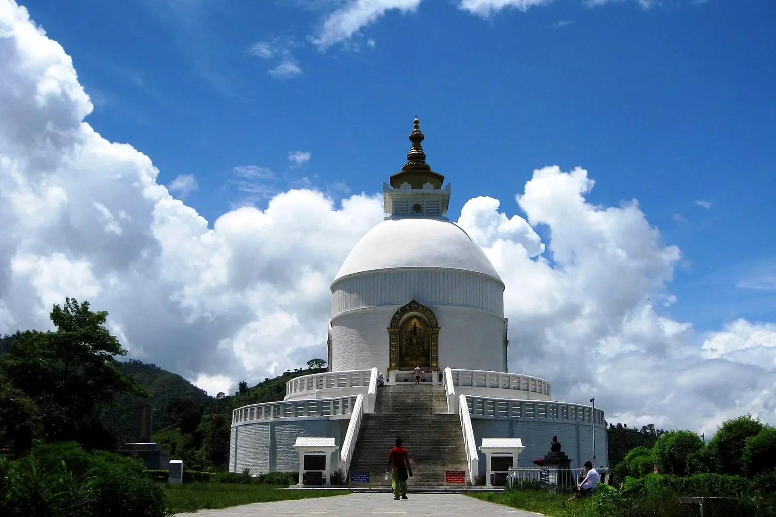The white World Peace Pagoda above Pokhara