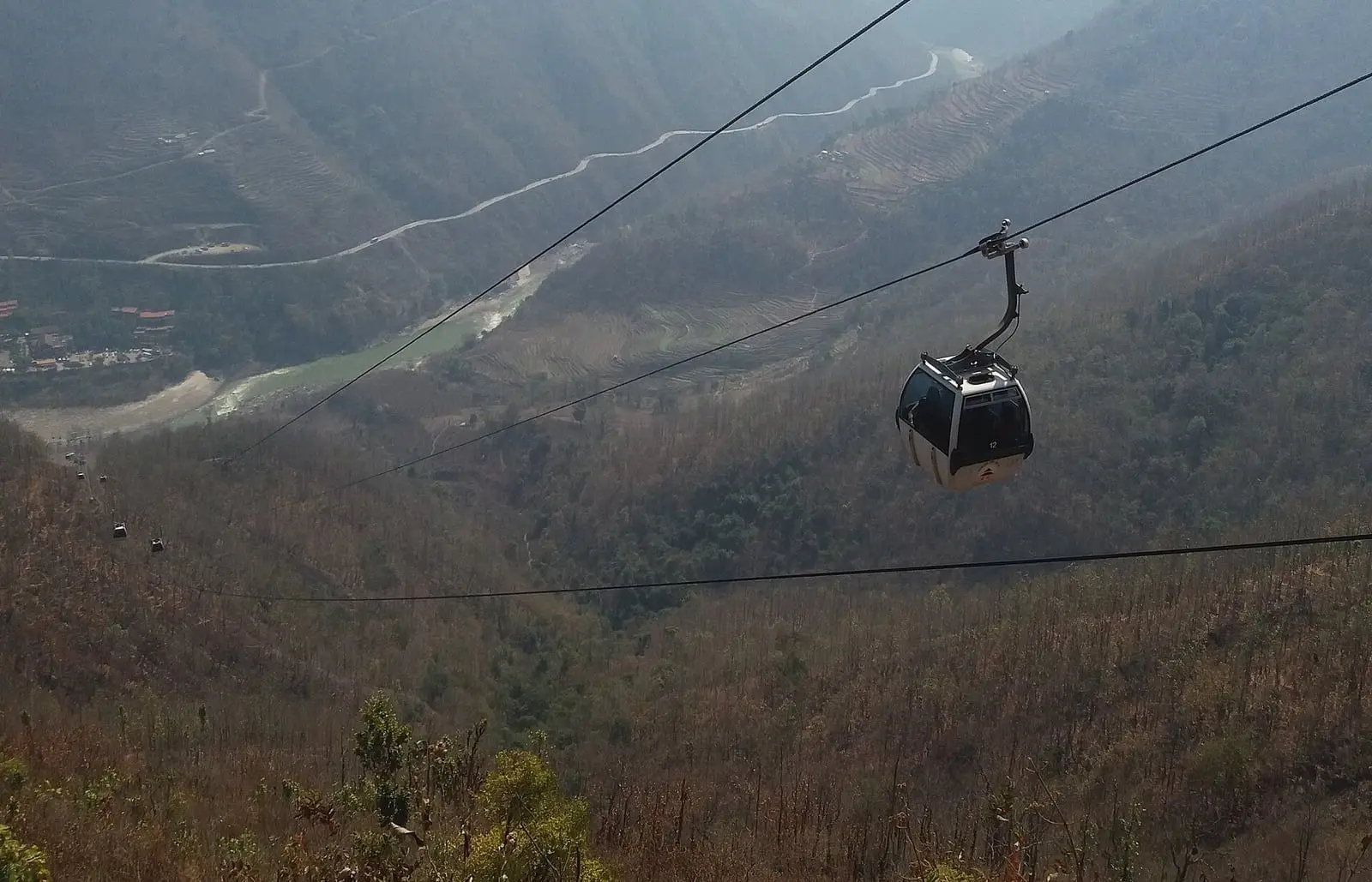 The Manakamana cable car above green hills
