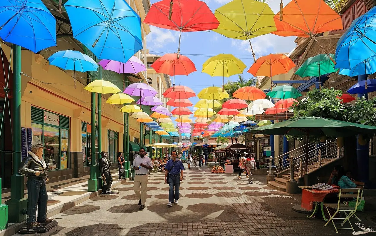 Umbrellas over the Caudan Waterfront in Port Louis