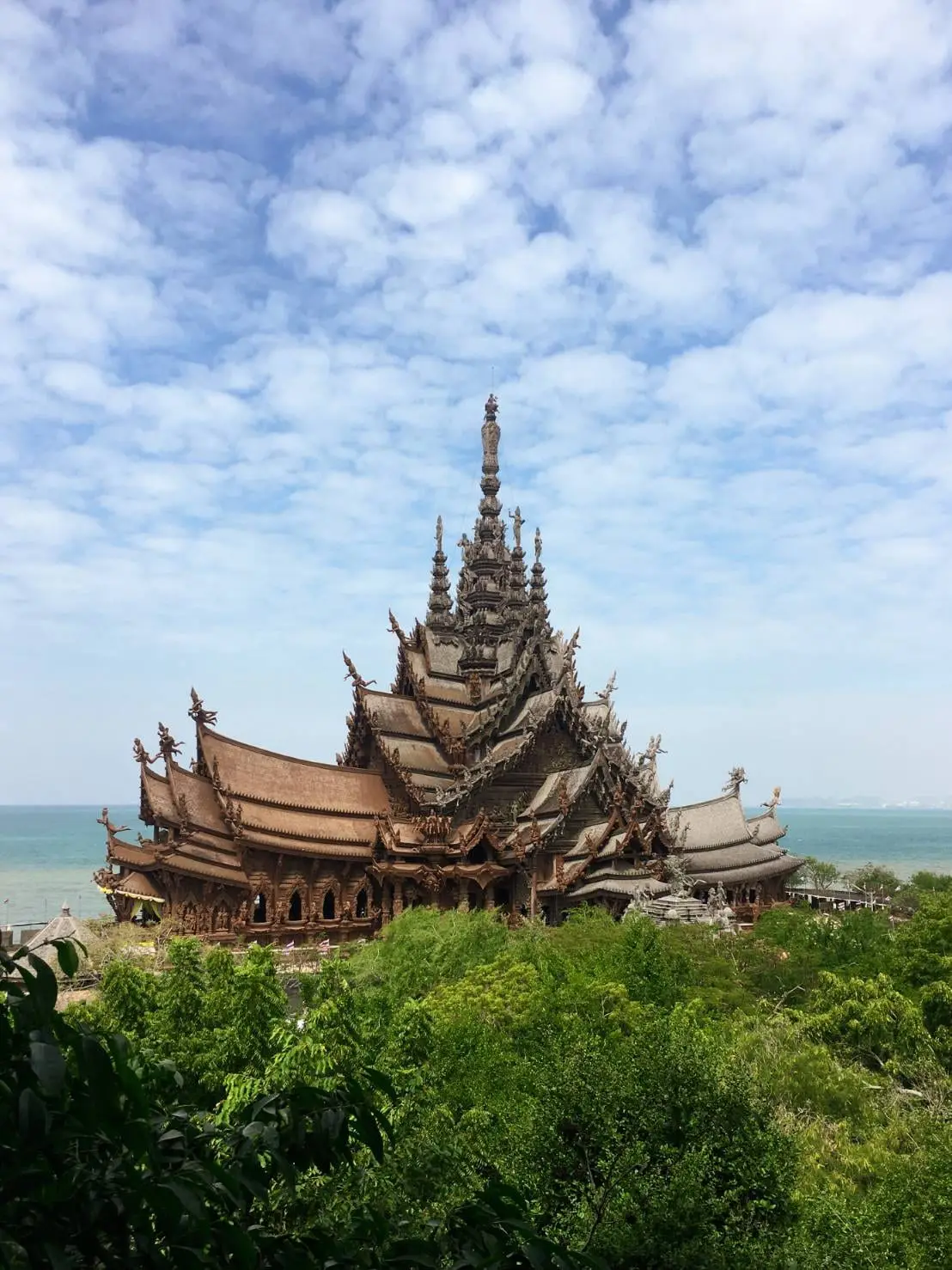 The carved wooden Sanctuary of Truth by the sea in Pattaya