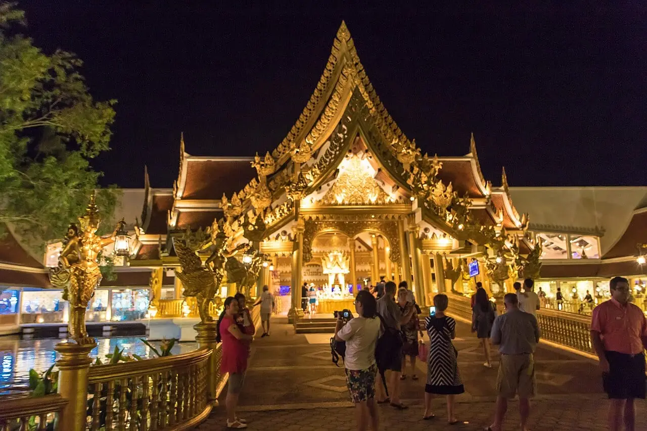 The Palace of the Elephants at Phuket FantaSea, lit up at night