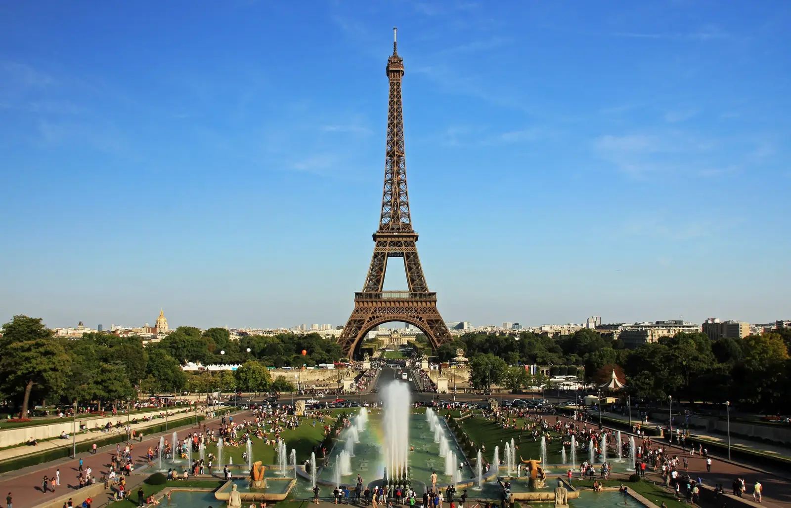 The Eiffel Tower above the Trocadéro fountains, Paris