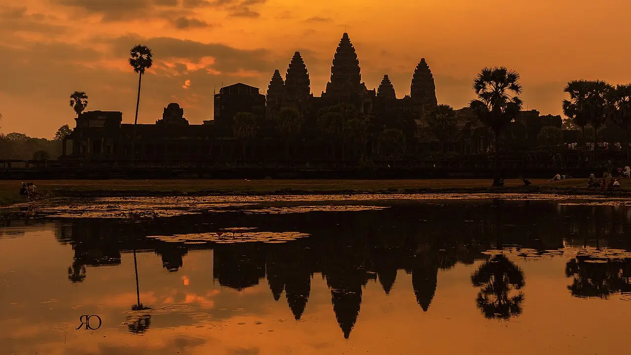 Angkor Wat reflected in the lake at sunrise