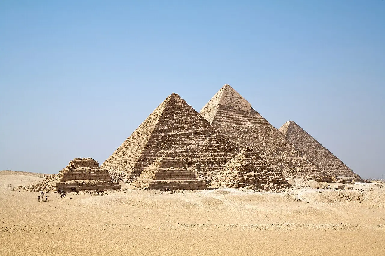 The pyramids of Giza in the desert